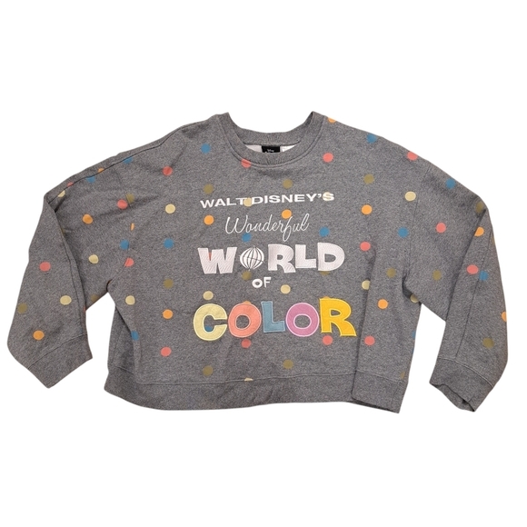 Walt Disney Grey 100 Polka Dot Wonderful World Of Color Cropped Crewneck Size 1X - Picture 1 of 7